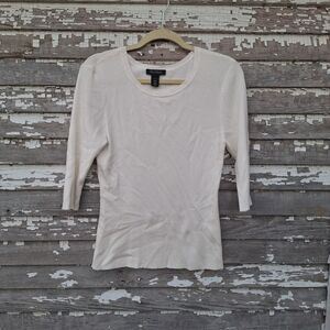White House Black Market Cream Ribbed Long Sleeve Top